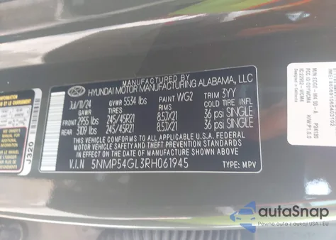 2024 Hyundai Santa Fe Calligraphy from USA, damaged, VIN 5NMP54GL3RH061945